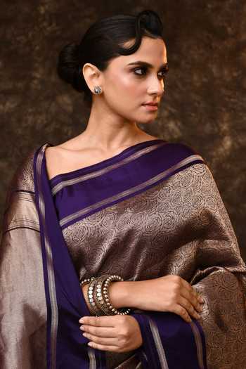 Vishwa By Pinki Sinha_Gold Silk Zari Flower Woven Saree With Running Blouse _at_Aza_Fashions