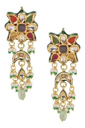 Shop_Amreli Jaipur_Multi Color Beads, Pearls, Stones Floral Top Earrings _at_Aza_Fashions