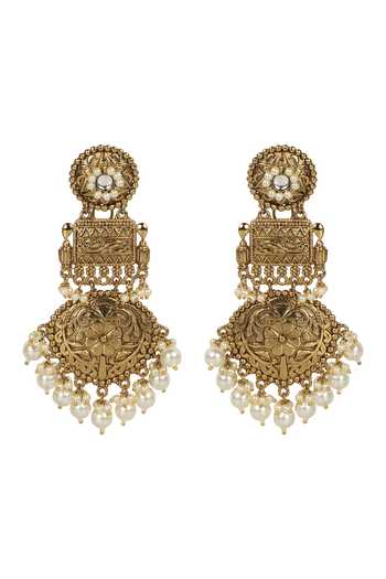 Shop_Amreli Jaipur_Gold Plated Pearls Drop Earrings _at_Aza_Fashions