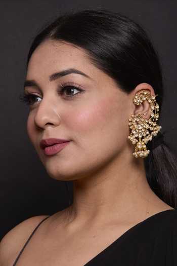 Buy_Amreli Jaipur_Multi Color Pearls, Stones Floral Carved Earrings _at_Aza_Fashions
