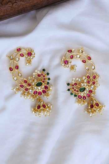 Shop_Amreli Jaipur_Multi Color Beads, Pearls, Stones Embellished Earrings _at_Aza_Fashions