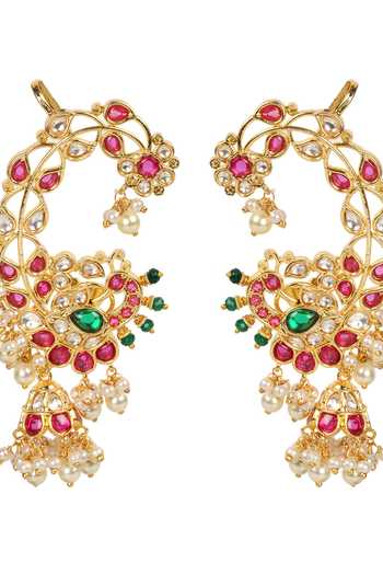 Amreli Jaipur_Multi Color Beads, Pearls, Stones Embellished Earrings _Online_at_Aza_Fashions