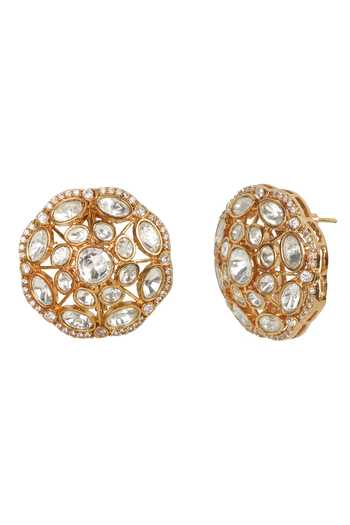 Shop_Amreli Jaipur_White Stones, Crystals Embellished Studs _at_Aza_Fashions
