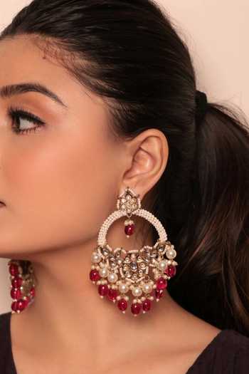 Shop_Amreli Jaipur_Pink Beads, Pearls, Stones Embellished Chandbalis _at_Aza_Fashions