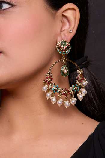 Buy_Amreli Jaipur_Multi Color Beads, Pearls, Stones Jadau Chandbali Earrings _at_Aza_Fashions