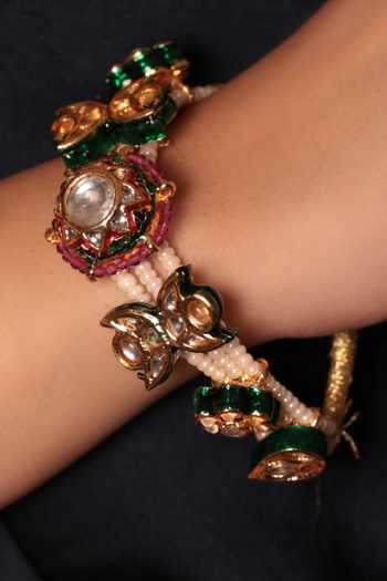 Buy_Amreli Jaipur_Multi Color Beads, Pearls, Stones Kundan Embellished Bracelet _at_Aza_Fashions