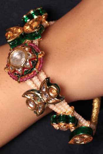 Shop_Amreli Jaipur_Multi Color Beads, Pearls, Stones Kundan Embellished Bracelet _at_Aza_Fashions