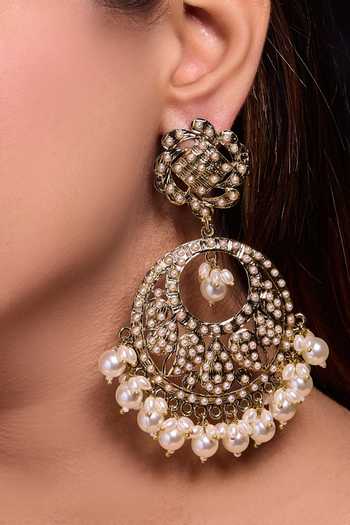 Buy_Amreli Jaipur_Gold Plated Pearls Drop Chandbali Earrings _at_Aza_Fashions