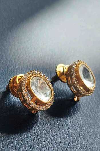 Shop_Amreli Jaipur_Gold Plated Stones, Crystals Polki Stud Earrings  _at_Aza_Fashions