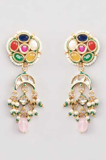 Shop_Amreli Jaipur_Multi Color Beads, Pearls, Stones Kundan Multistone Earrings _at_Aza_Fashions