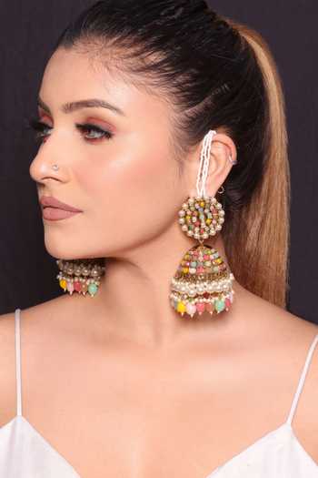 Buy_Amreli Jaipur_Multi Color Beads, Pearls, Stones Embellished Jhumka Earrings _at_Aza_Fashions
