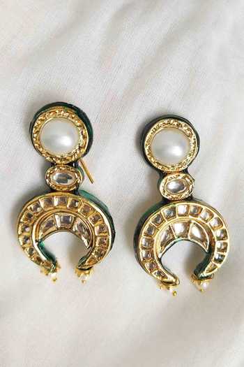 Shop_Amreli Jaipur_Gold Plated Pearls, Stones Kundan Work Earrings  _at_Aza_Fashions