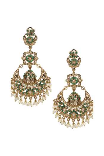 Buy_Amreli Jaipur_Green Pearls, Stones Jadau Earrings _at_Aza_Fashions