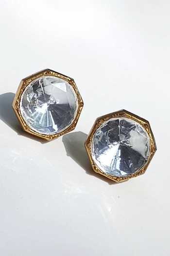 Shop_Amreli Jaipur_White Stones Polki Stud Earrings _at_Aza_Fashions