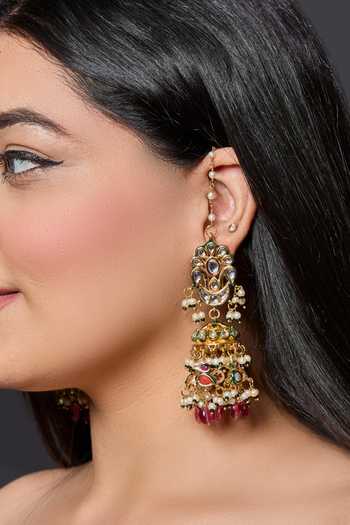 Shop_Amreli Jaipur_Gold Plated Beads, Pearls, Stones, Chains Drop Earrings _at_Aza_Fashions