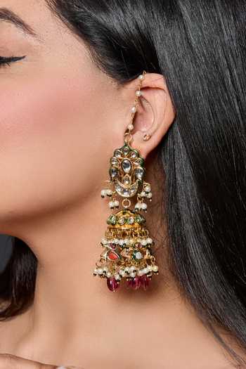 Buy_Amreli Jaipur_Gold Plated Beads, Pearls, Stones, Chains Drop Earrings _at_Aza_Fashions