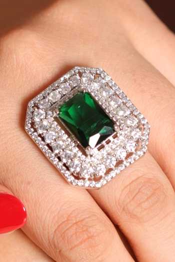 Buy_Amreli Jaipur_Green Stones American Diamond Embellished Ring _at_Aza_Fashions