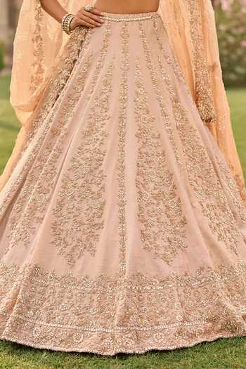 Buy_Seema Gujral_Rose Gold Silk, Tissue, Organza Crystals, Bridal Embroidered Lehenga Set 
