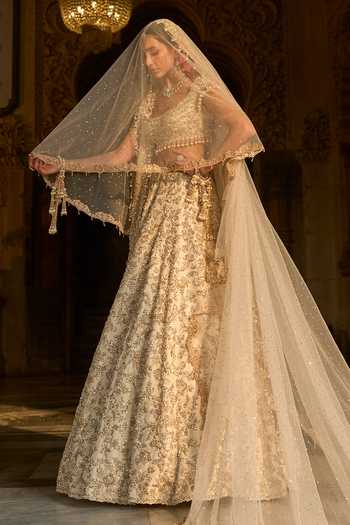 Seema Gujral_Gold Plated Sequins, Beads Ivory Kaliras - Set Of 2 _Online_at_Aza_Fashions