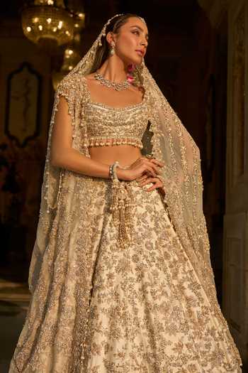 Seema Gujral_Gold Plated Sequins, Beads Ivory Kaliras - Set Of 2 _at_Aza_Fashions