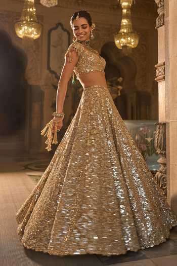 Buy_Seema Gujral_Gold Plated Beads, Pearls, Stones, Tassels Embellished Kaliras - Set Of 2 