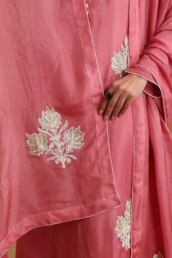 Shop_Wazir C_Pink Silk, Cotton Embroidery, Zari Kashmiri Kurta Set _Online_at_Aza_Fashions