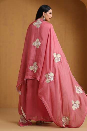 Shop_Wazir C_Pink Silk, Cotton Embroidery, Zari Kashmiri Kurta Set _at_Aza_Fashions