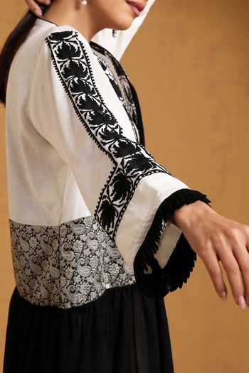 Shop_Wazir C_Beige Georgette, Crepe, Linen Embroidery Round Kashmiri Aari Dress And Abaya Set _Online_at_Aza_Fashions