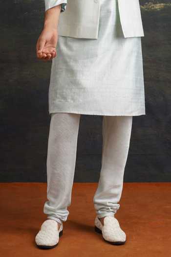 Thetaa_Green Silk, Cotton Mirrors Hand Embroidered Nehru Jacket And Kurta Set _Online_at_Aza_Fashions