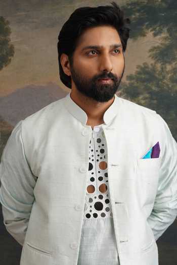 Buy_Thetaa_Green Silk, Cotton Mirrors Hand Embroidered Nehru Jacket And Kurta Set _Online_at_Aza_Fashions