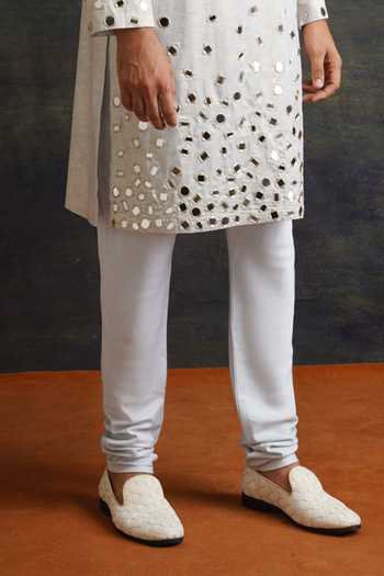 Thetaa_Blue Cotton, Lycra Embroidery, Mirrors Hand Kurta Set _Online_at_Aza_Fashions