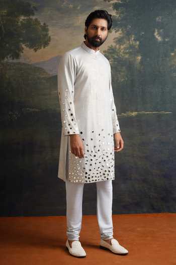 Buy_Thetaa_Blue Cotton, Lycra Embroidery, Mirrors Hand Kurta Set _Online_at_Aza_Fashions