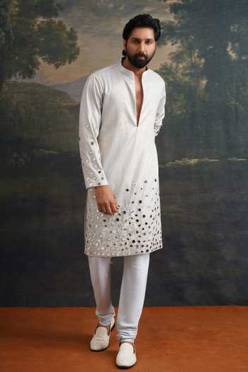 Buy_Thetaa_Blue Cotton, Lycra Embroidery, Mirrors Hand Kurta Set 