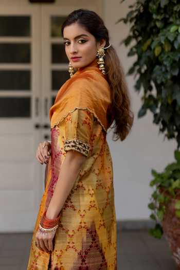 Mimamsaa_Olive Green Silk, Tissue, Brocade Zari Begum Woven Kurta Sharara Set _Online_at_Aza_Fashions