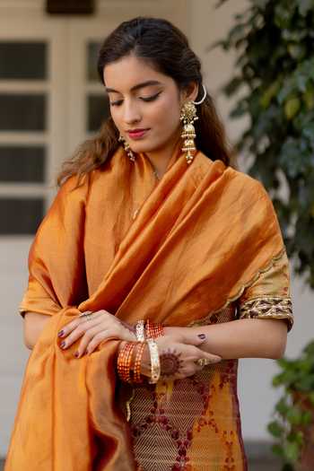 Shop_Mimamsaa_Olive Green Silk, Tissue, Brocade Zari Begum Woven Kurta Sharara Set _Online_at_Aza_Fashions