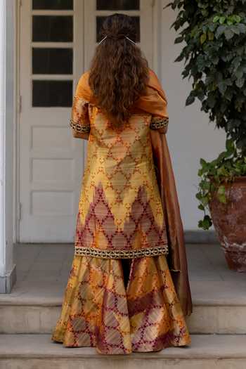 Shop_Mimamsaa_Olive Green Silk, Tissue, Brocade Zari Begum Woven Kurta Sharara Set _at_Aza_Fashions
