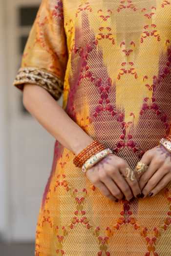 Mimamsaa_Olive Green Silk, Tissue, Brocade Zari Begum Woven Kurta Sharara Set _at_Aza_Fashions