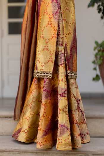 Buy_Mimamsaa_Olive Green Silk, Tissue, Brocade Zari Begum Woven Kurta Sharara Set 