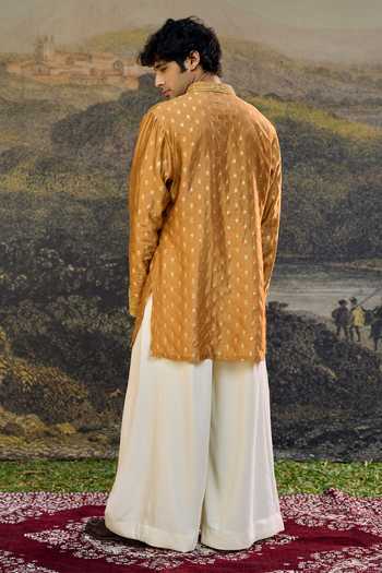 Shop_Itrh_Yellow Silk, Brocade, Crepe Embroidery, Zari Harsh Woven Kurta Set  _at_Aza_Fashions