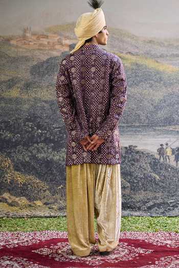 Shop_Itrh_Purple Silk, Brocade, Velvet Embroidery Baijanti Kurta Set _at_Aza_Fashions