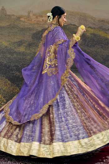 Itrh_Gold Tissue, Organza, Silk Zari, Stones, Sequins High Neck Rangmala Lehenga Set _Online_at_Aza_Fashions