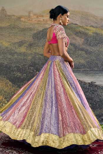 Shop_Itrh_Pink Tissue, Organza, Silk Sequins, Beads, Zari, Gota Patti Aarna Lehenga Set _at_Aza_Fashions
