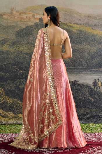Shop_Itrh_Pink Tissue Mirrors Scoop Neck Gulbahar Sharara Set _at_Aza_Fashions