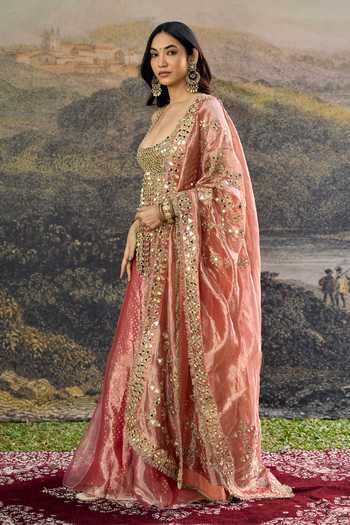 Shop_Itrh_Pink Tissue Mirrors Scoop Neck Gulbahar Sharara Set _Online_at_Aza_Fashions