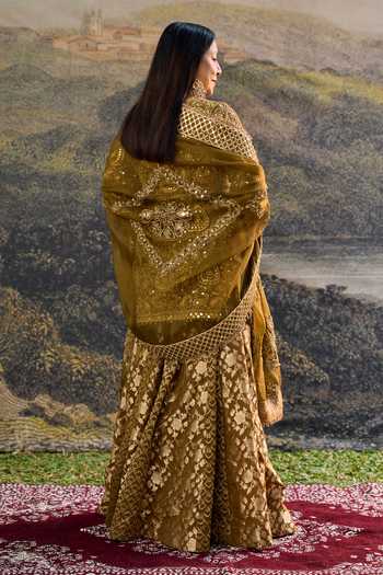 Shop_Itrh_Brown Silk, Organza, Brocade Embroidery, Sequins, Zari, Zivara Sharara Set _at_Aza_Fashions