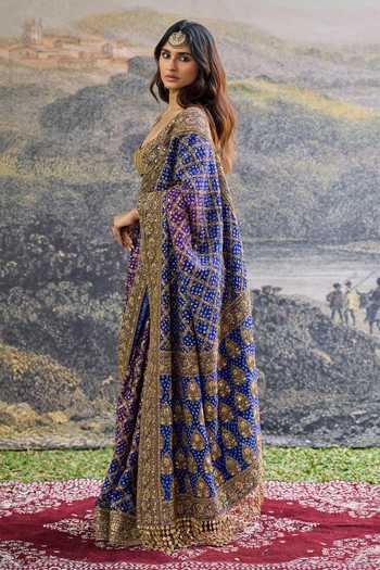 Buy_Itrh_Blue Georgette, Organza Embroidery, Zari Scoop Neck Advay Ombre Saree Set _Online_at_Aza_Fashions