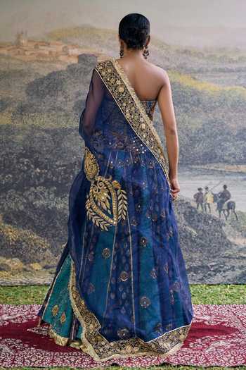 Shop_Itrh_Blue Brocade, Organza Zari, Mirrors, Sequins Sweetheart Neelratna Lehenga Set _at_Aza_Fashions