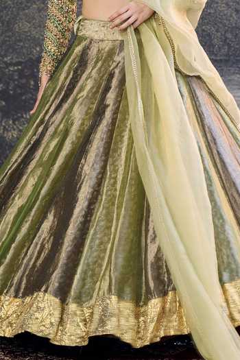 Itrh_Green Tissue, Organza Zari, Embroidery, Sequins, Zarreen Jadau Lehenga Set _Online_at_Aza_Fashions