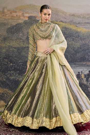 Buy_Itrh_Green Tissue, Organza Zari, Embroidery, Sequins, Zarreen Jadau Lehenga Set _at_Aza_Fashions