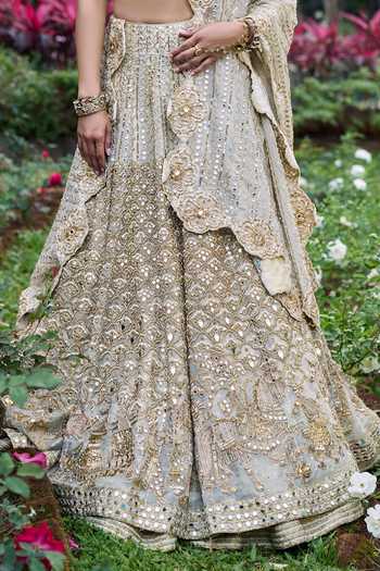 Buy_Itrh_Ivory Silk, Organza Embroidery, Sequins, Zari, Stones, Shahi Saaz Lehenga Set _Online_at_Aza_Fashions